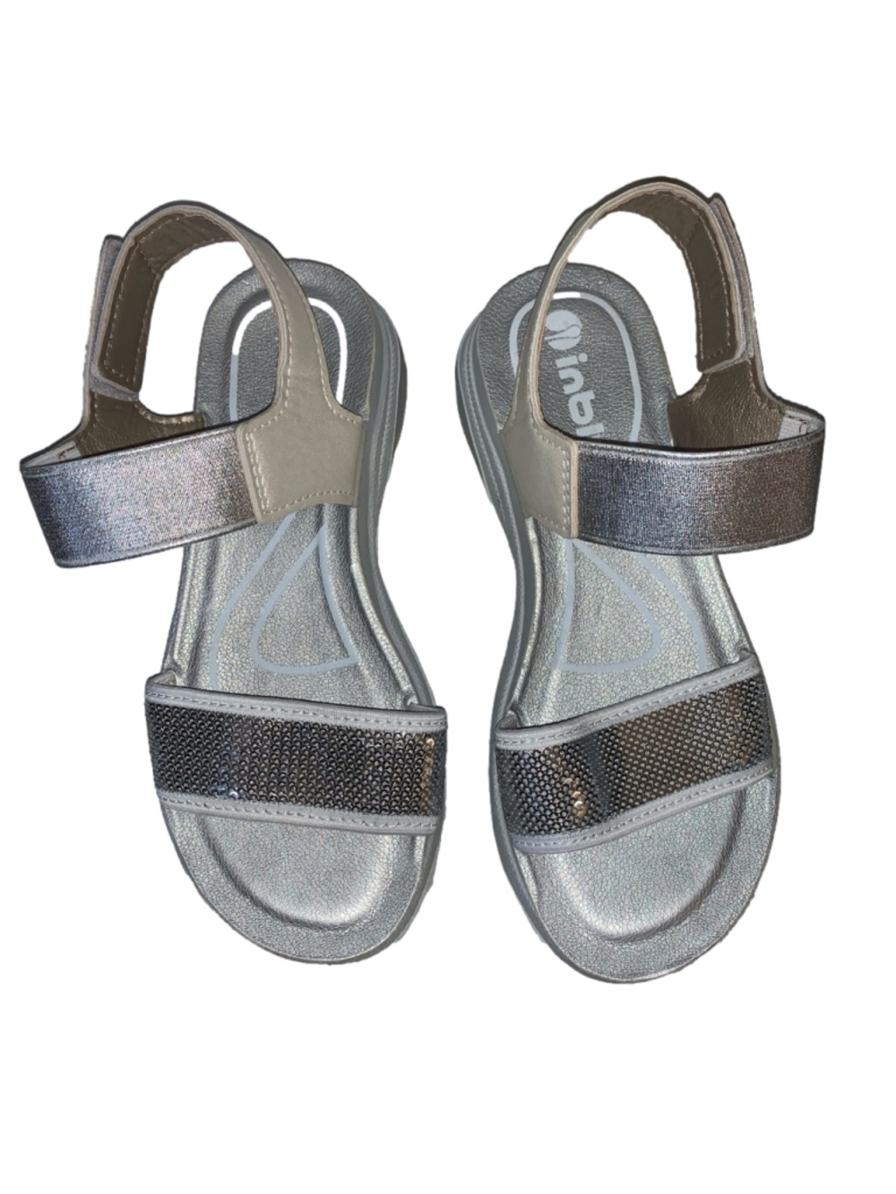 Womens Inblu Sandals Size 37 EU Silver Beige velcro